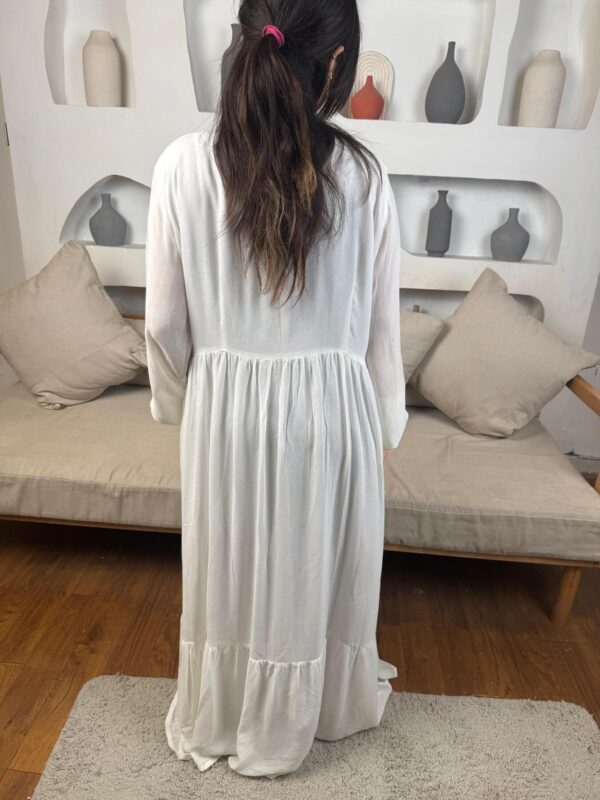 Hand-Embroidered Cotton Voile Dress with Lining & Sleeves  female artizan Design | White | Free Size up to 4XL - Image 5