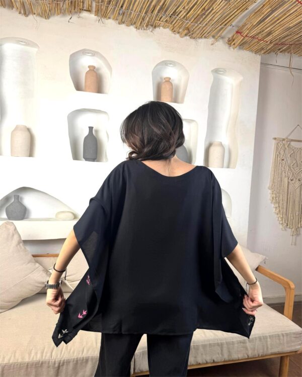 Black Cotton Hand-Embroidered Poncho by St. Catherine Women | Free Size up to 3XL - Image 3