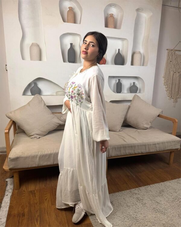 Hand-Embroidered Cotton Voile Dress with Lining & Sleeves | Female Artisan Design | White | Free Size up to 2XL - Image 4