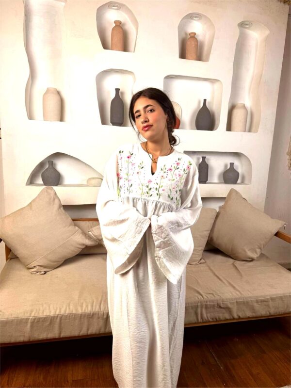 Hand-Embroidered Linen-Cotton Dress with Colorful Threadwork | Free Size up to 2XL