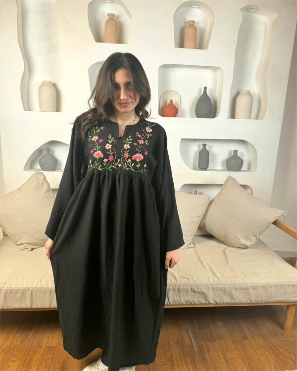 Hand-Embroidered Linen-Cotton Dress with Colorful Threadwork | Size up to XL - Image 4