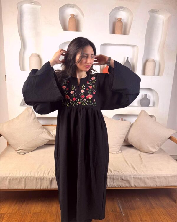 Hand-Embroidered Linen-Cotton Dress with Colorful Threadwork | Size up to XL