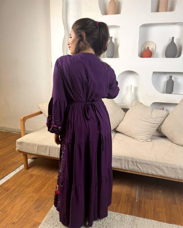 Dark purple cotton Dress | Hand-Embroidered by Sohag Women with Village-Inspired Motifs | Size L - Image 4