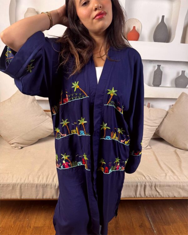 Hand-Embroidered  Cotton Cardigan – Egyptian Village-Inspired