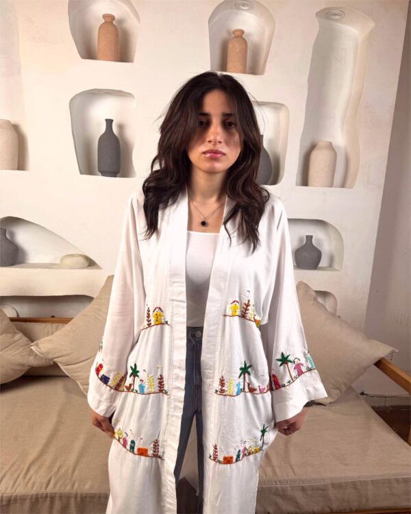Hand-Embroidered  Cotton Cardigan – Egyptian Village-Inspired - Image 2
