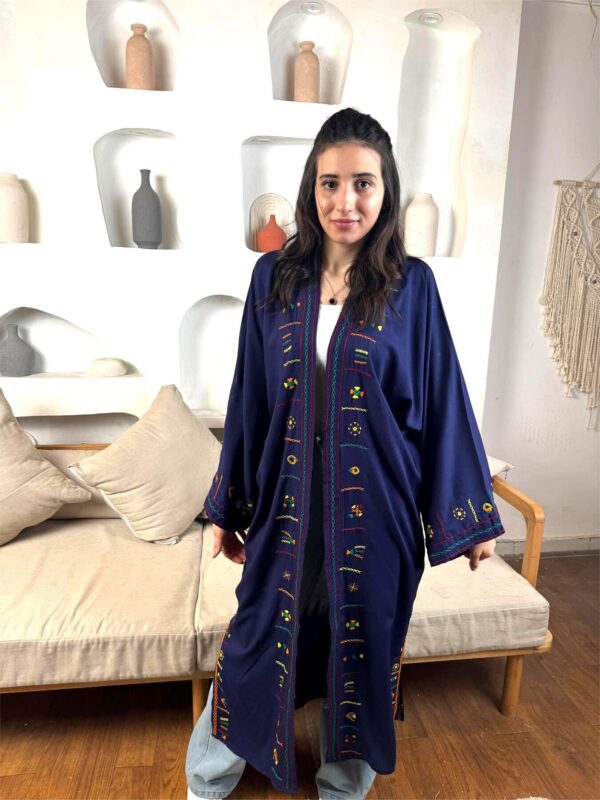 Handmade  siwan Embroidered Long Cotton Cardigan – Navy – Size L