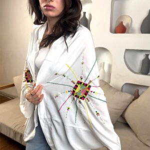 Handmade  siwan Embroidered  Cotton Cardigan – white– Free Size