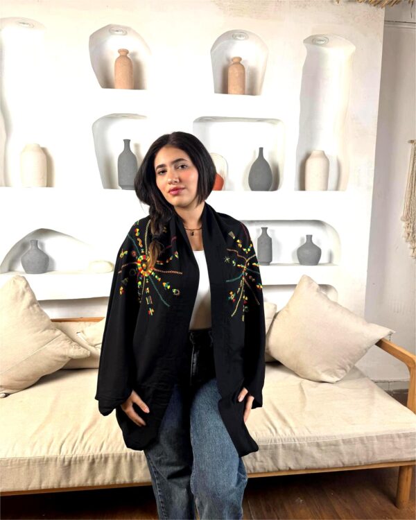 Handmade  siwan Embroidered  Cotton Cardigan – black – Free Size