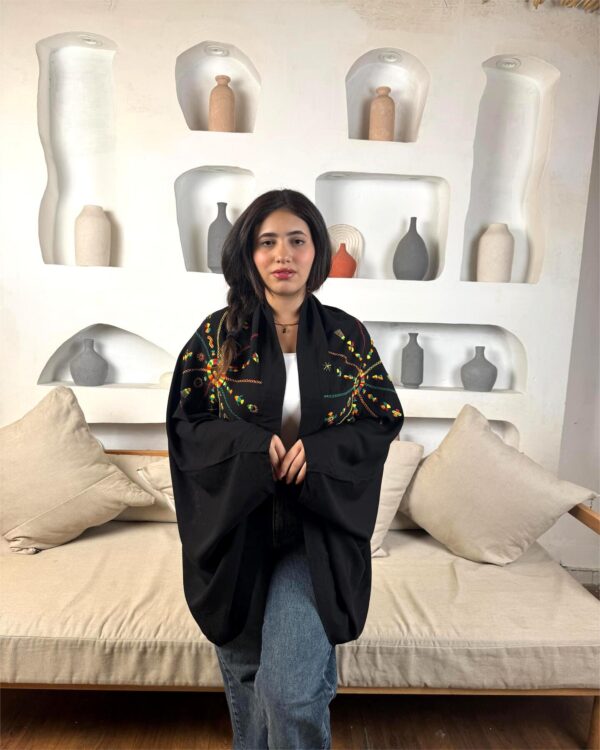 Handmade  siwan Embroidered  Cotton Cardigan – black – Free Size - Image 2