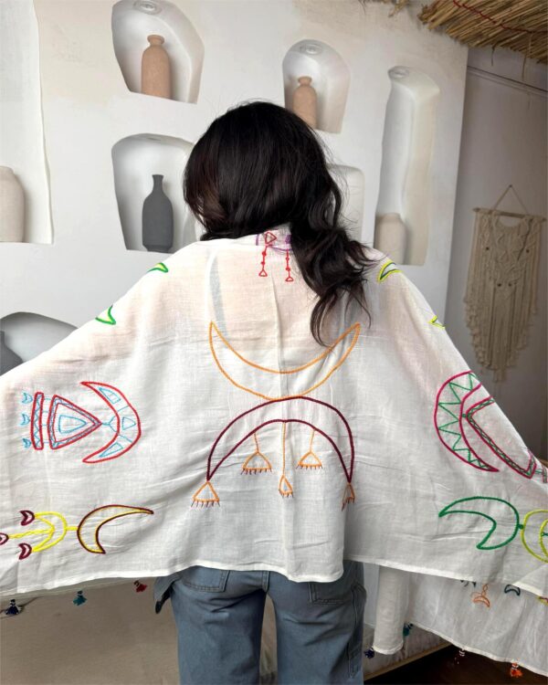 White Cotton Voile Shawl | Hand-Embroidered by Nubian Women of Aswan | 200×90 cm - Image 4