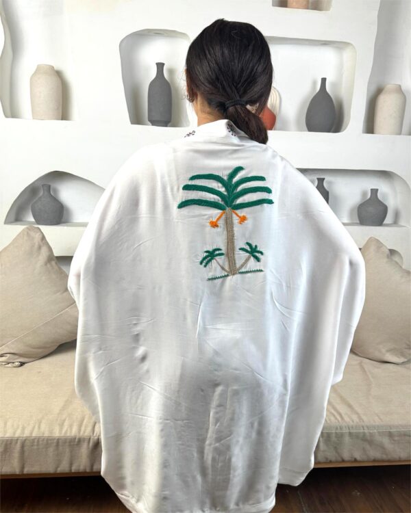 Handmade  siwan Embroidered  Cotton Cardigan – white– Free Size - Image 4