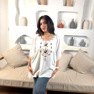 white Viscose Poncho handmade by Siwa women free size up to 3XL