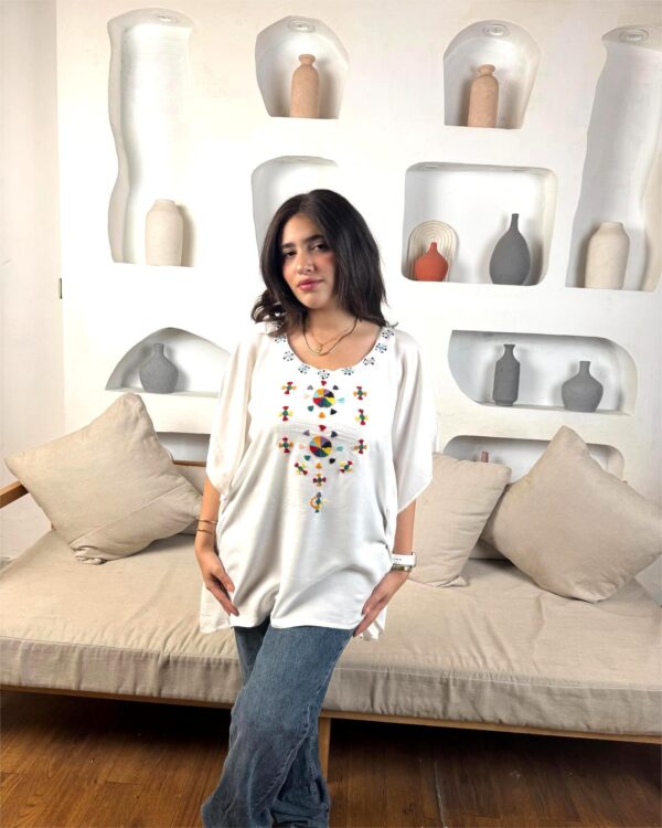 white Viscose Poncho handmade by Siwa women free size up to 3XL