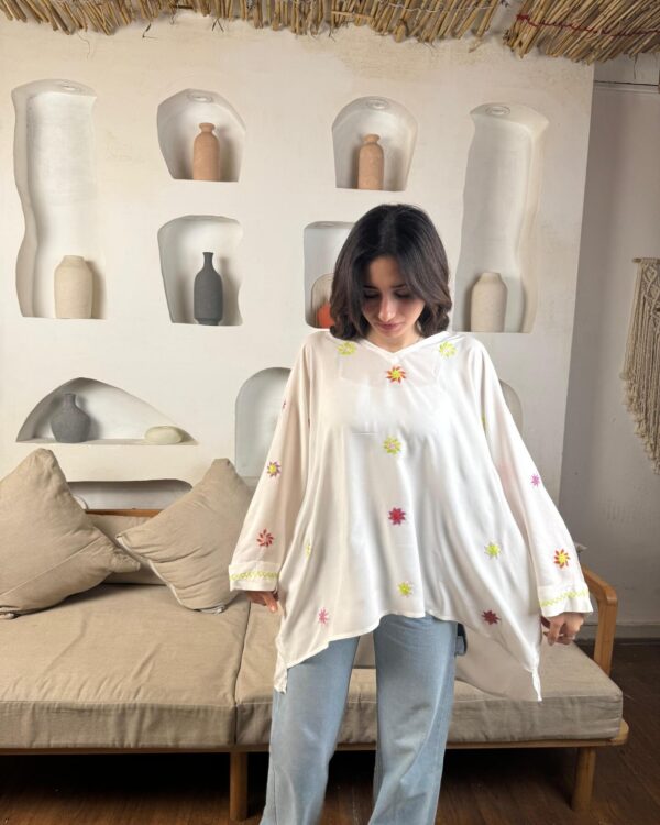 white Cotton Hand-Embroidered blouse by St. Catherine Women | Free Size up to 3XL - Image 6