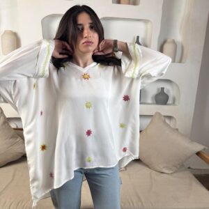 white Cotton Hand-Embroidered blouse by St. Catherine Women | Free Size up to 3XL