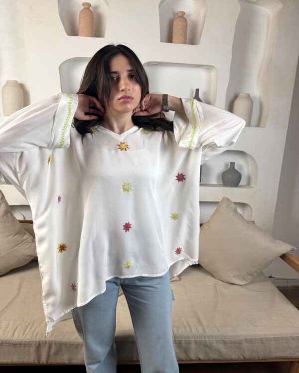 white Cotton Hand-Embroidered blouse by St. Catherine Women | Free Size up to 3XL