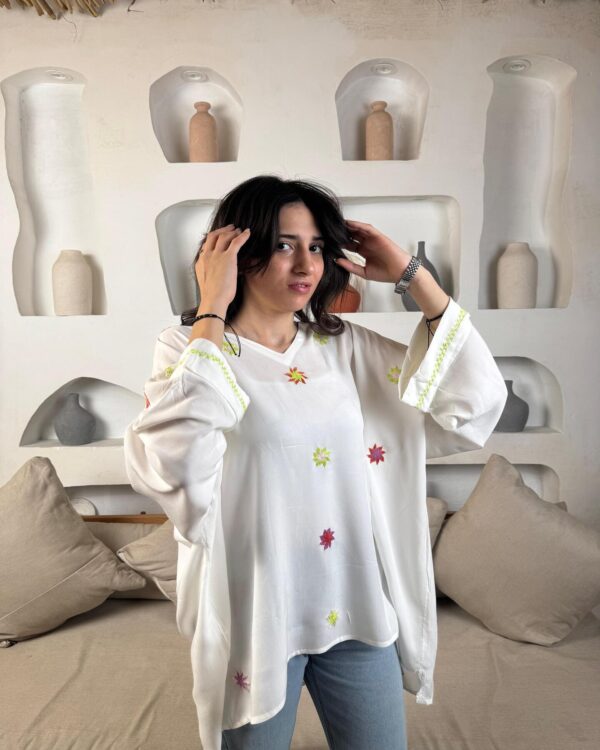 white Cotton Hand-Embroidered blouse by St. Catherine Women | Free Size up to 3XL - Image 4