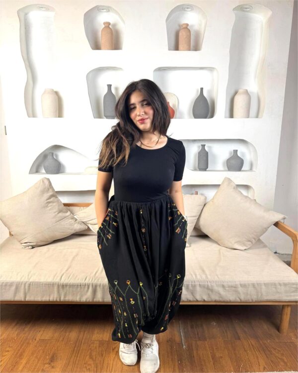 Hand-Embroidered  black Cotton Shirwal | Free Size up to 3XL | Made by Siwa Women | Desert-Inspired Motifs - Image 2