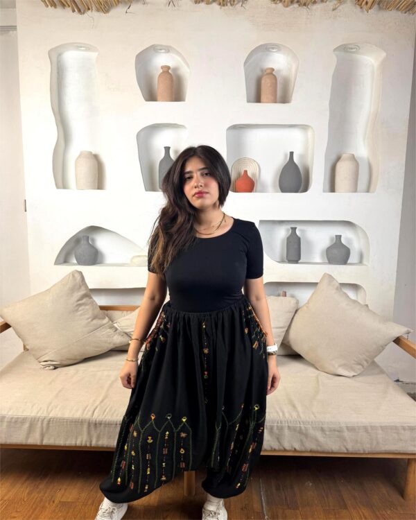 Hand-Embroidered  black Cotton Shirwal | Free Size up to 3XL | Made by Siwa Women | Desert-Inspired Motifs