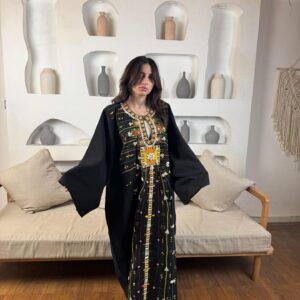 Spanish Linen Abaya Hand-Embroidered from Siwa Free size up to 3XL