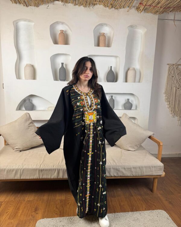 Spanish Linen Abaya Hand-Embroidered from Siwa Free size up to 3XL