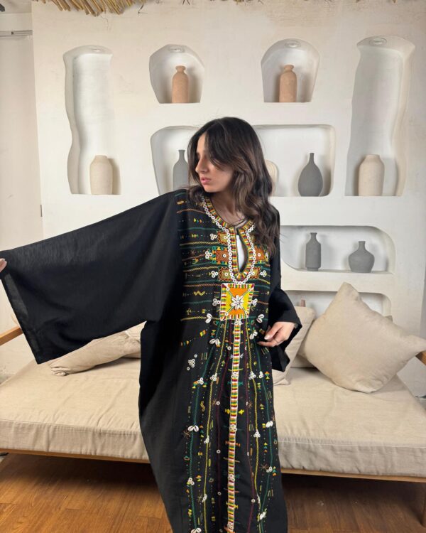 Spanish Linen Abaya Hand-Embroidered from Siwa Free size up to 3XL - Image 2