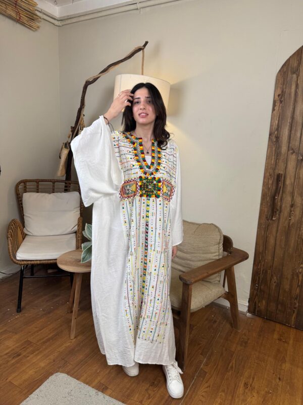 Spanish Linen Abaya Hand-Embroidered from Siwa Free size up to 3XL - Image 3