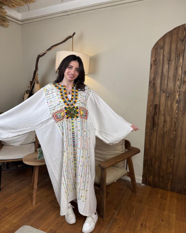 Spanish Linen Abaya Hand-Embroidered from Siwa Free size up to 3XL