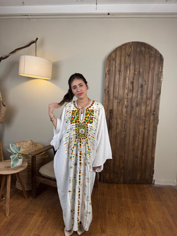 Spanish Linen Abaya Hand-Embroidered from Siwa Free size up to 3XL - Image 5