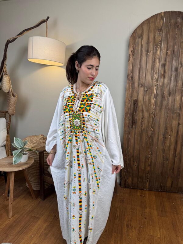 Spanish Linen Abaya Hand-Embroidered from Siwa Free size up to 3XL - Image 4