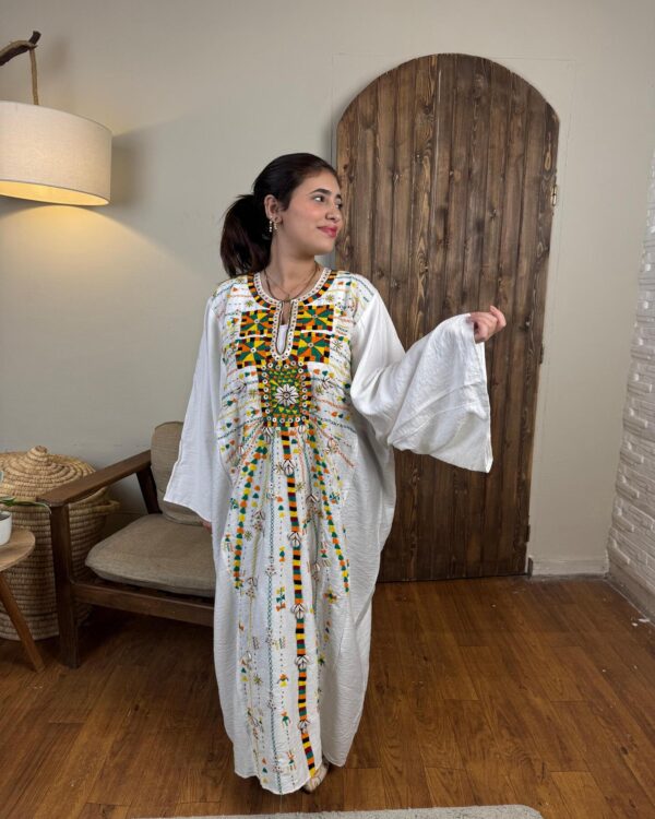 Spanish Linen Abaya Hand-Embroidered from Siwa Free size up to 3XL - Image 2
