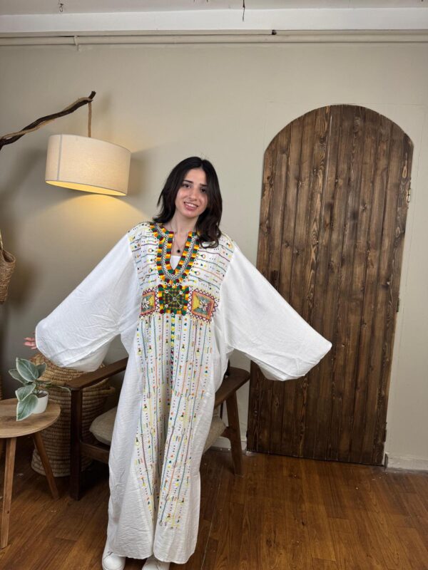 Spanish Linen Abaya Hand-Embroidered from Siwa Free size up to 3XL - Image 2