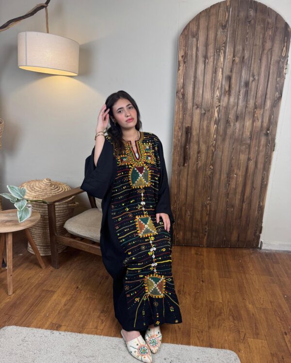 Spanish Linen Abaya Hand-Embroidered from Siwa Free size up to 3XL