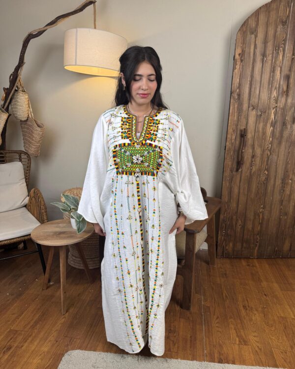 Spanish Linen Abaya Hand-Embroidered from Siwa Free size up to 3XL - Image 3