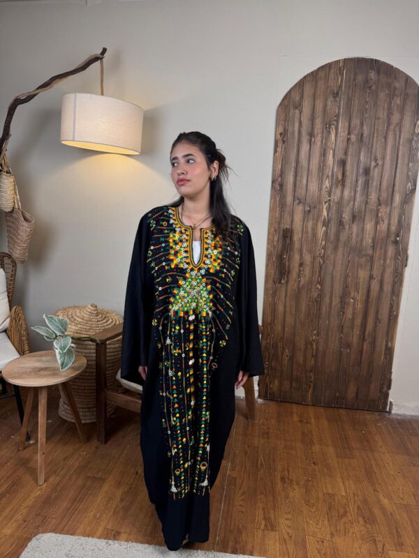 Spanish Linen Abaya Hand-Embroidered from Siwa Free size up to 3XL - Image 5