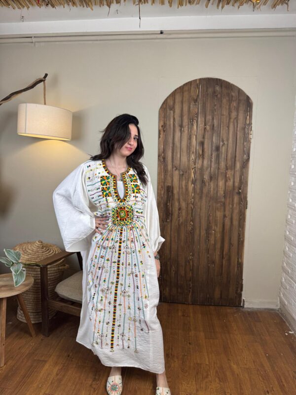 Spanish Linen Abaya Hand-Embroidered from Siwa Free size up to 3XL - Image 3