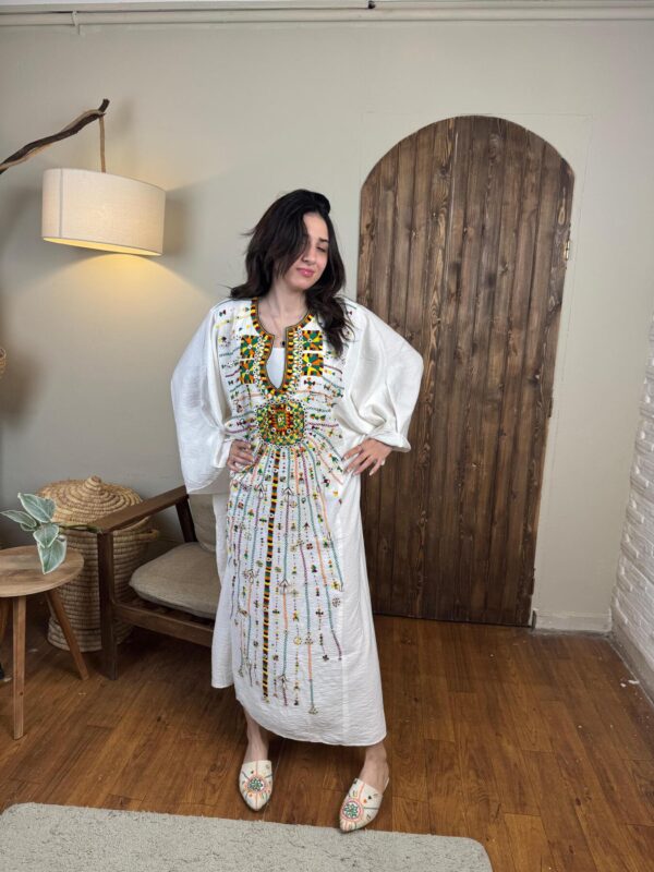 Spanish Linen Abaya Hand-Embroidered from Siwa Free size up to 3XL
