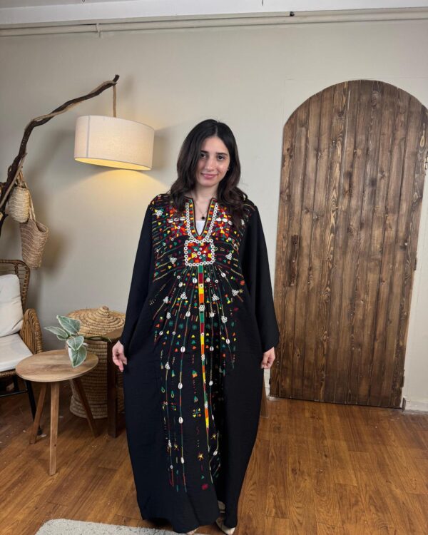 Spanish Linen Abaya Hand-Embroidered from Siwa Free size up to 3XL - Image 2