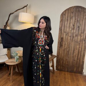 Spanish Linen Abaya Hand-Embroidered from Siwa Free size up to 3XL