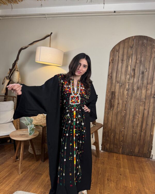 Spanish Linen Abaya Hand-Embroidered from Siwa Free size up to 3XL - Image 5