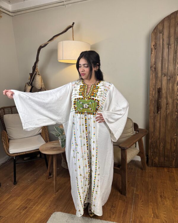 Spanish Linen Abaya Hand-Embroidered from Siwa Free size up to 3XL