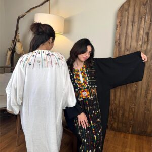 Spanish Linen  black Abaya Hand-Embroidered from Siwa  free size