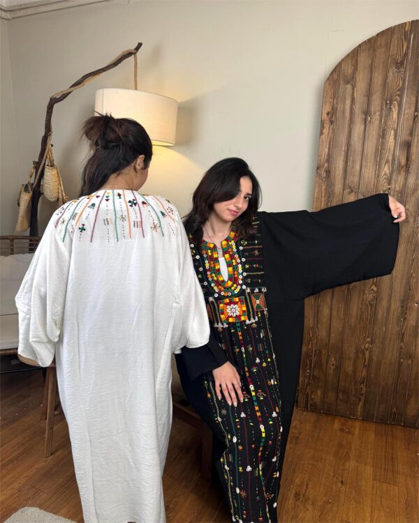 Spanish Linen  black Abaya Hand-Embroidered from Siwa  free size