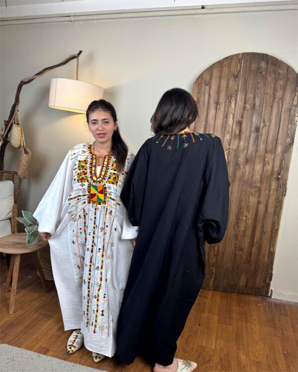 Spanish Linen  white Abaya Hand-Embroidered from Siwa  free size - Image 2