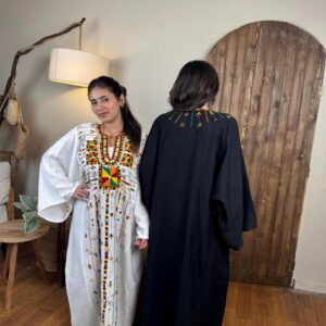 Spanish Linen  white Abaya Hand-Embroidered from Siwa  free size