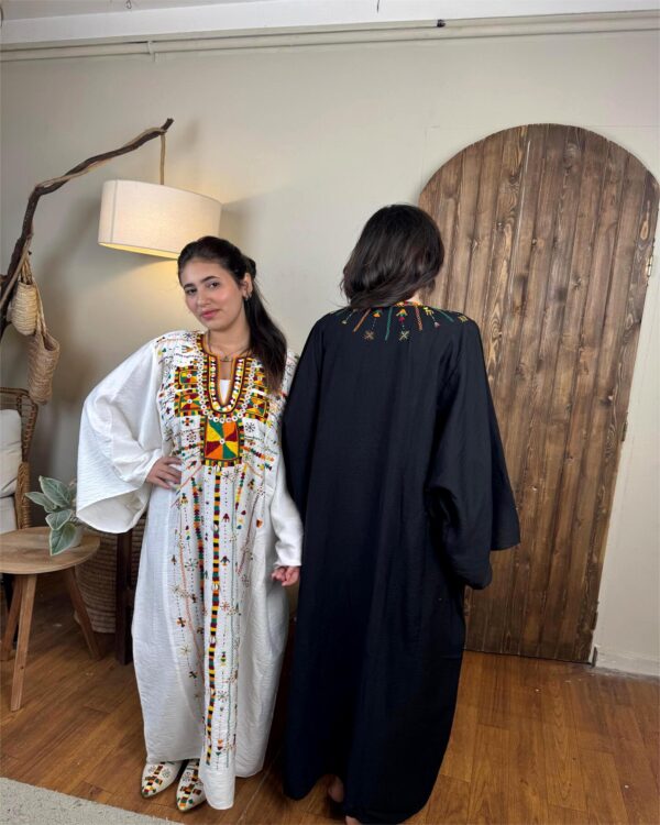 Spanish Linen  white Abaya Hand-Embroidered from Siwa  free size
