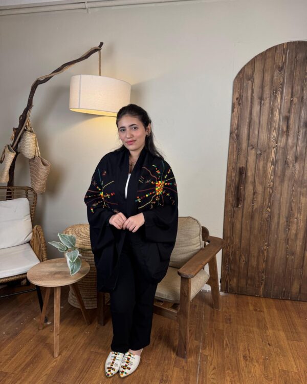 Handmade  siwan Embroidered  Cotton Cardigan – black – Free Size - Image 3