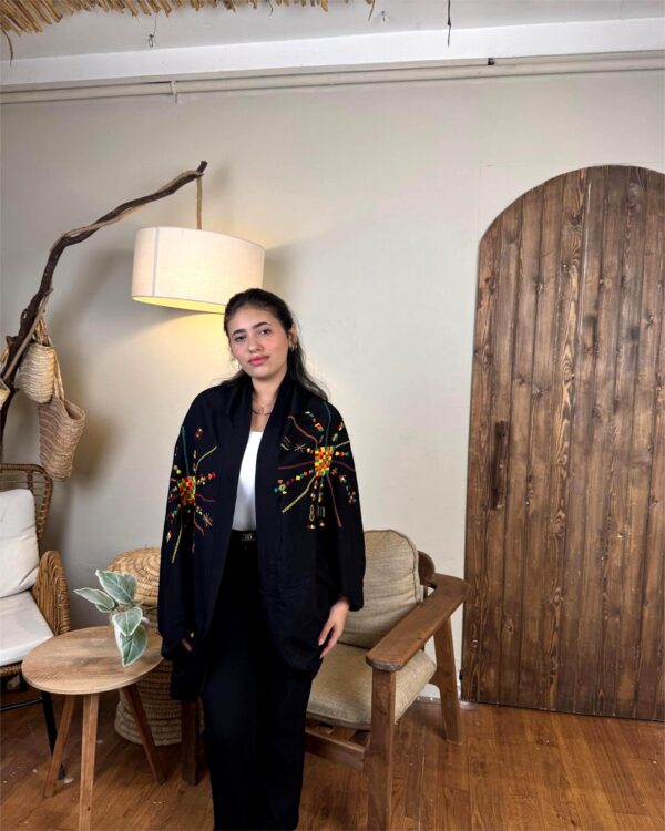 Handmade  siwan Embroidered  Cotton Cardigan – black – Free Size