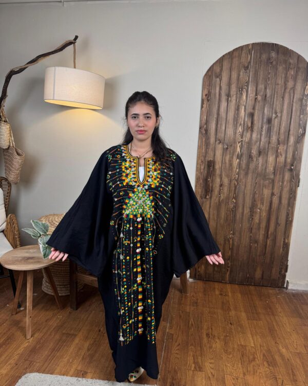Spanish Linen Abaya Hand-Embroidered from Siwa Free size up to 3XL