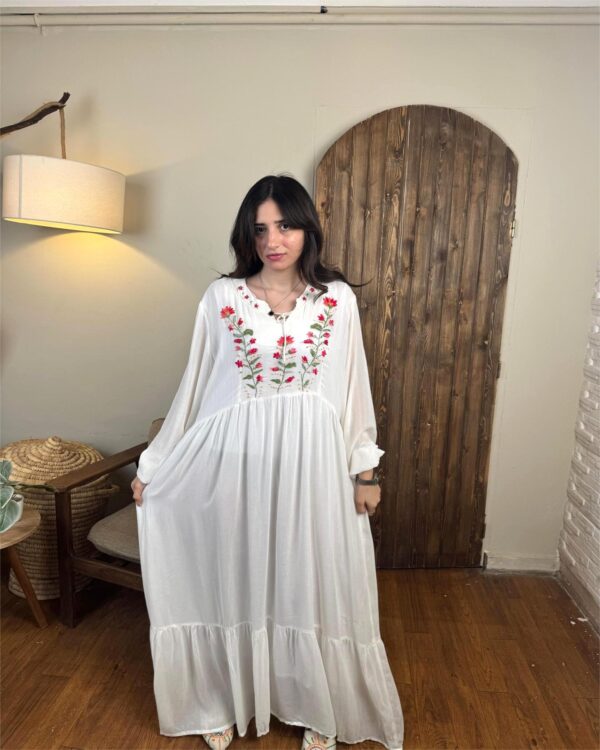 Hand-Embroidered Cotton Voile Dress with Lining & Sleeves  female artizan Design | White | Free Size up to 3XL - Image 5